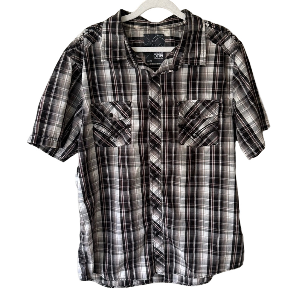 Warehouse One Black and White Casual Button Down Plaid Shirt Men’s XL